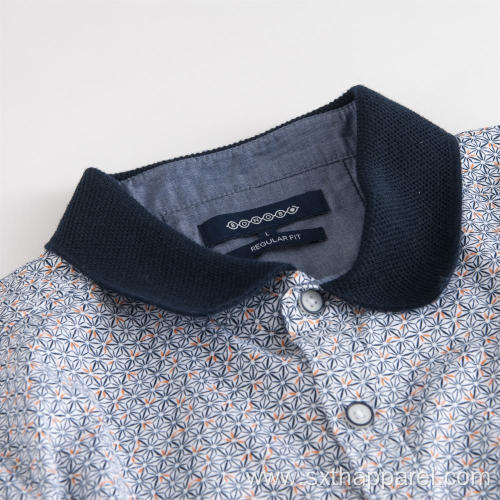 Men's Short Sleeve Print Rib Collar Shirt